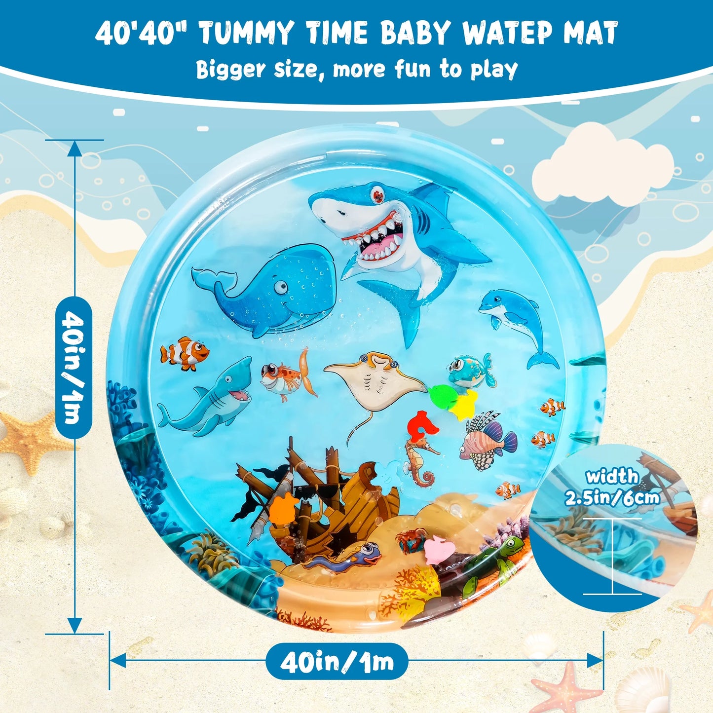 Tummy Time Mat, Inflatable Tummy Time Toys, Premium Water Mat Infants and Toddlers Is the Perfect Fun Time Play Activity Center Your Baby'S Stimulation Growth, Cute Baby Play Mat