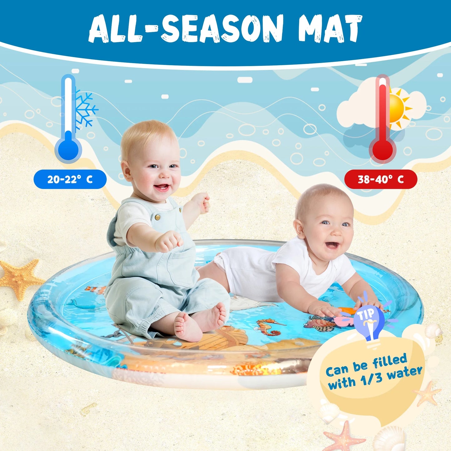 Tummy Time Mat, Inflatable Tummy Time Toys, Premium Water Mat Infants and Toddlers Is the Perfect Fun Time Play Activity Center Your Baby'S Stimulation Growth, Cute Baby Play Mat