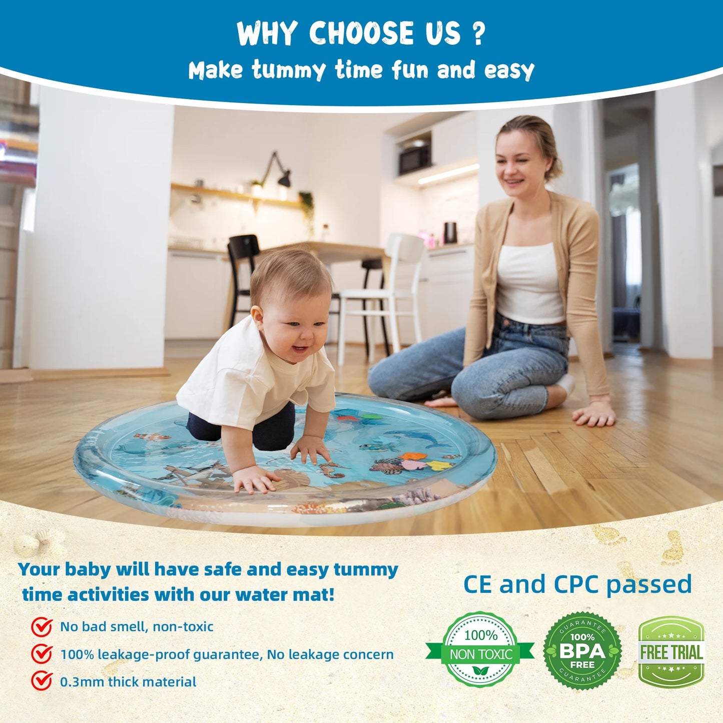 Tummy Time Mat, Inflatable Tummy Time Toys, Premium Water Mat Infants and Toddlers Is the Perfect Fun Time Play Activity Center Your Baby'S Stimulation Growth, Cute Baby Play Mat